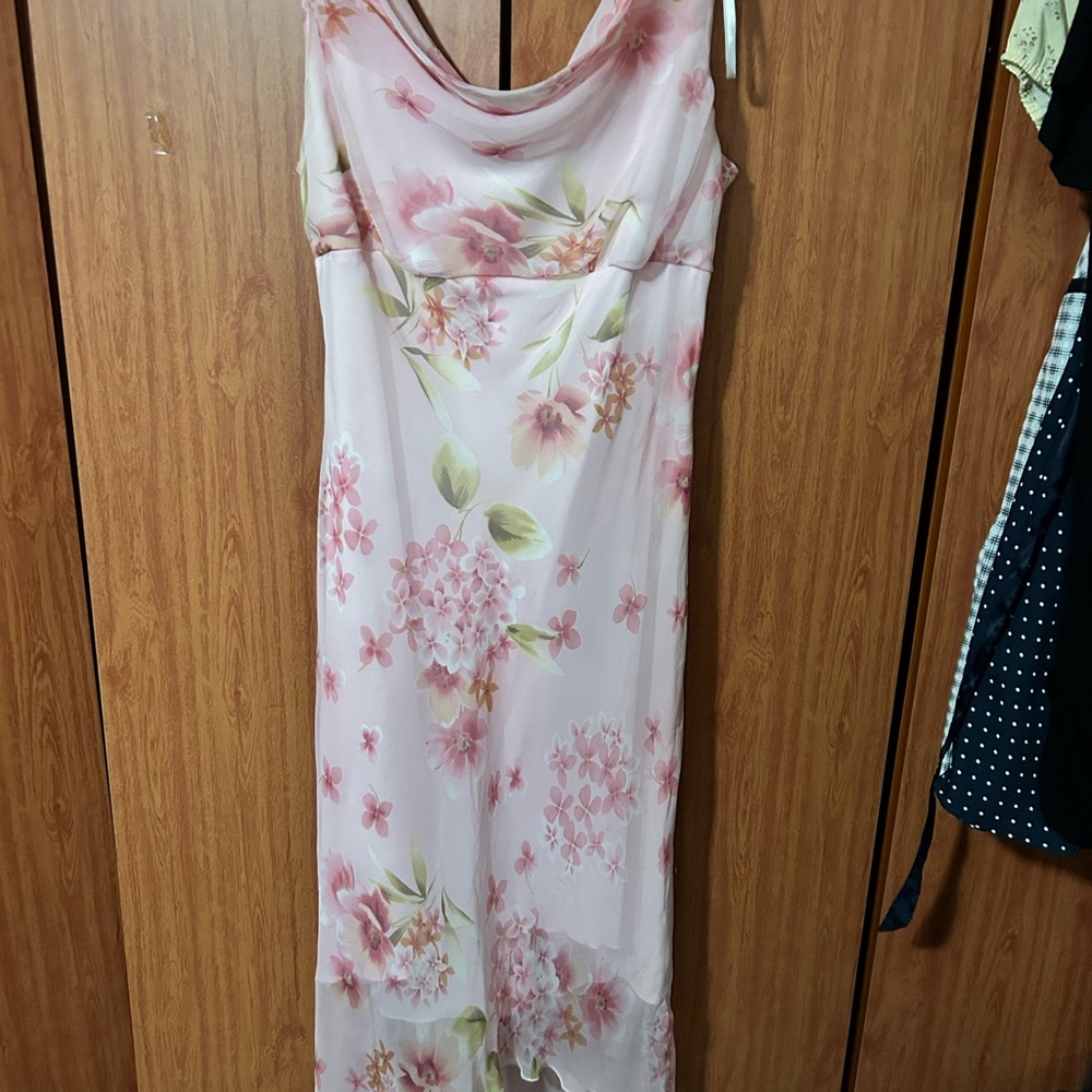 B. Smart Pink Floral Cowl Neck Dress